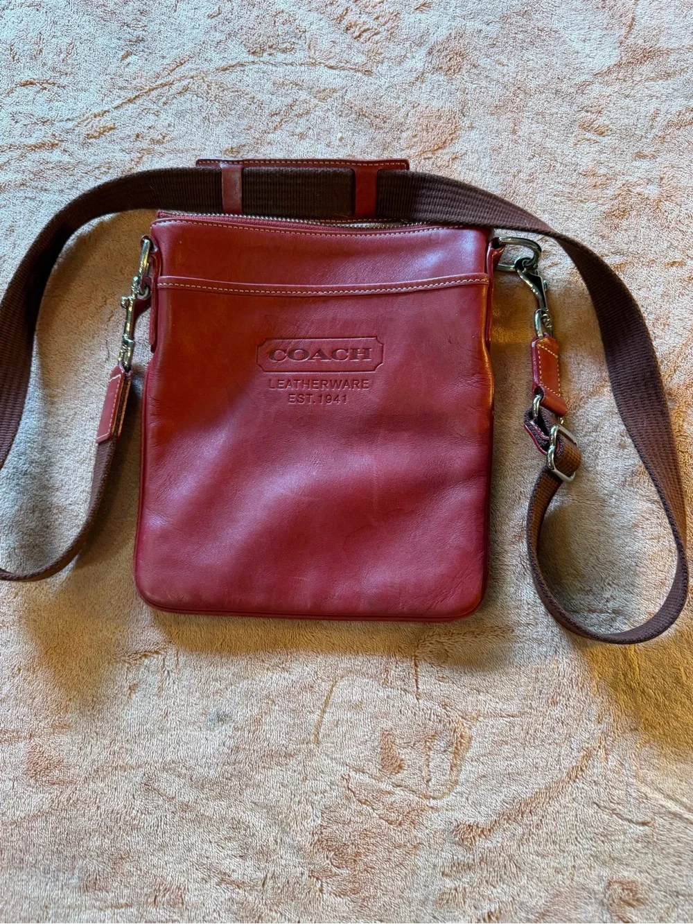 Coach Burgundy Leather Messenger Crossbody with Brown Strap